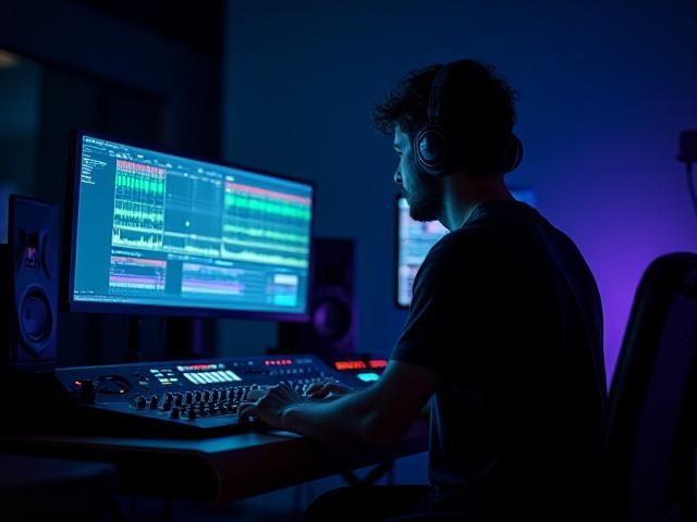 Personne travaillant avec un équipement de post-production audio